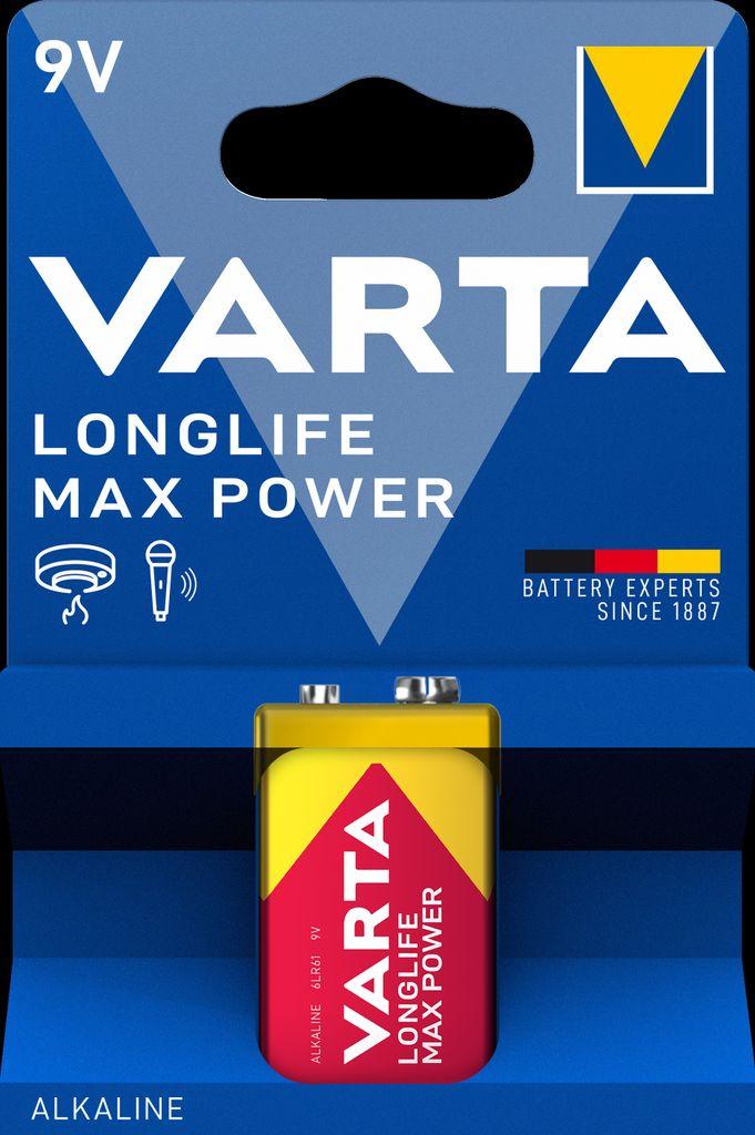 VARTA Longlife Max Power 9V alkalisk batteri fra Batteriexperten