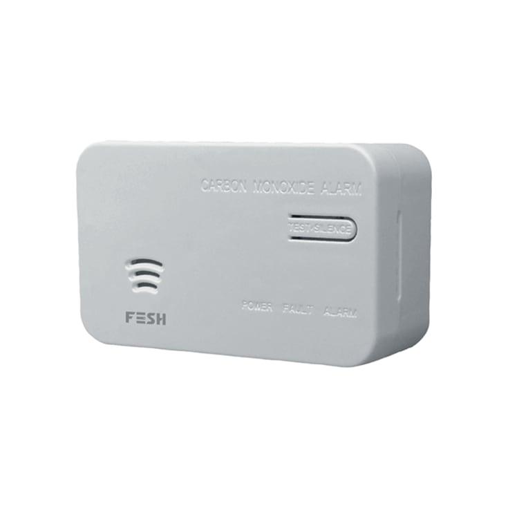 Hvit Foss Fesh Smart Home karbonmonoksidalarm sett fra siden